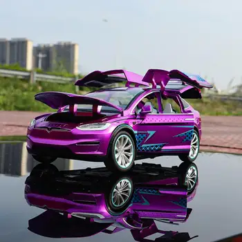 1:32 Tesla Model X Liga De Modelo De Carro Diecast De Metal Modificada Do Carro Do Veículo Da Simulação Do Modelo Da Coleção De Som Luz Para Crianças De Brinquedo De Presente 1