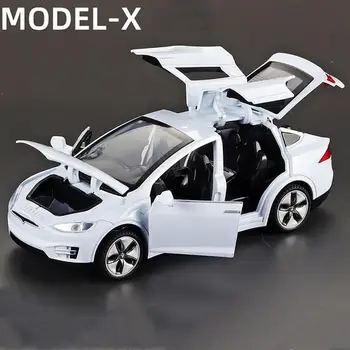 1:32 Tesla Model X Liga De Modelo De Carro Diecast De Metal Modificada Do Carro Do Veículo Da Simulação Do Modelo Da Coleção De Som Luz Para Crianças De Brinquedo De Presente 2