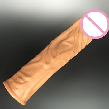 19,5 cm L Marrom produtos do sexo para o homem realista pênis mangas alargamento adulto do sexo brinquedos sólido cabeça estender preservativo extensor de pénis 2