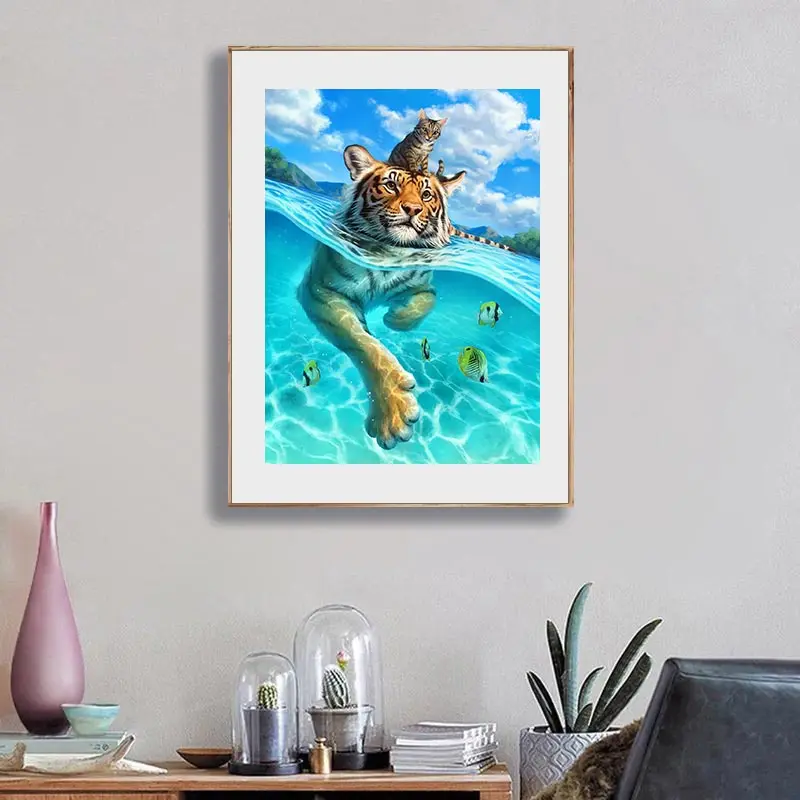 5D DIY diamante pintura Animal Tigre, Gato de Ponto de Cruz, Kit Completo bordado de Diamante Mosaico Strass Decoração de Casa de Crianças presentes Imagem 1
