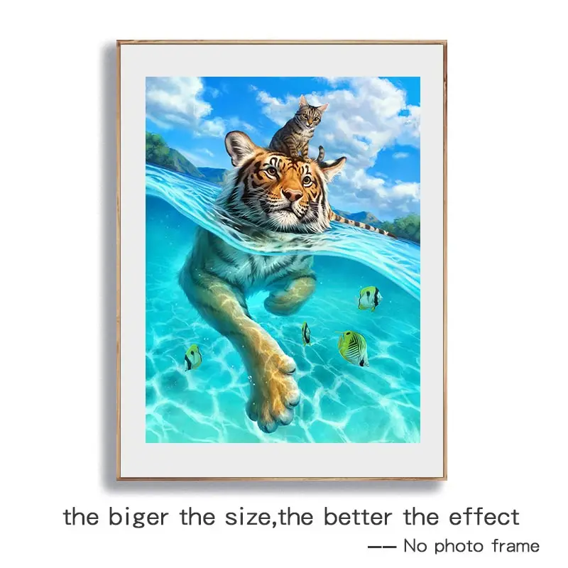 5D DIY diamante pintura Animal Tigre, Gato de Ponto de Cruz, Kit Completo bordado de Diamante Mosaico Strass Decoração de Casa de Crianças presentes Imagem 2