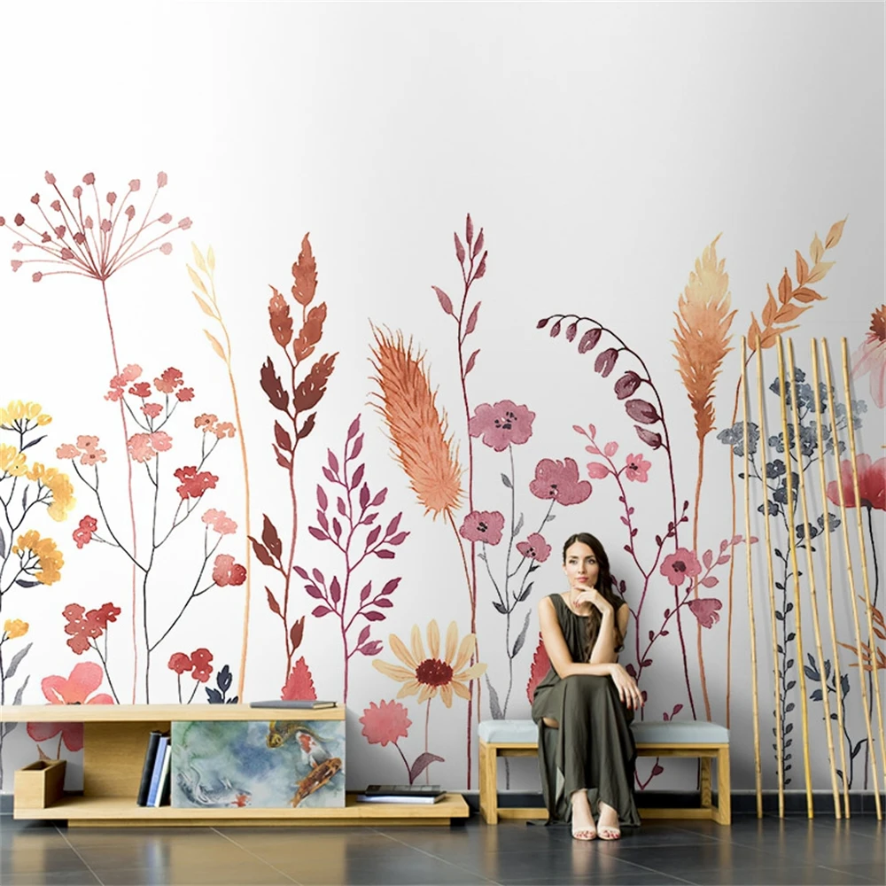 Personalizado-Americana de flores e grama papel de parede para sala de estar simples revestimento de parede PLANO de fundo da arte mural 3d papel de parede para quarto Imagem 2