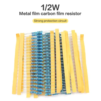 50pcs/lote 1/2W resistor de 0,5 W resistor pack 1Ω~2MΩ resistências de película diy eletrônico resistores de 1R 10R 100R 1K 10K 100K OHMS 2