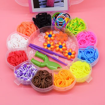 600pcs Diy colorido goma de brinquedos bandas de borracha de pulseira tear para a menina de cabelo banda de recarga de fazer pulseiras trançadas bonito girassol presente