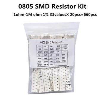 660pcs 0805 0603 1206 Resistor SMD Kit Kit Sortido de 1ohm-1M ohms 1% 33valuesX20pcs Kit de Amostra 2