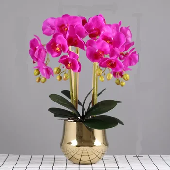 Artificiais de orquídeas, arranjos de flores do PLUTÔNIO do toque real sentimento da mão de chão de Decoração de Mesa de casa de alta qualidade buquê nenhum vaso 2