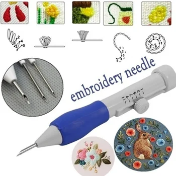 DIY artesanato caneta, lápis mágico bordado intercambiáveis soco dedal de costura acessórios para bordar agulha de costura, bordado caneta 1