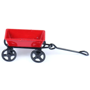 Metal Vermelho Pequeno Puxando Carrinho 1:12 Mini Bonito Casa De Bonecas De Brinquedo Presentes Ornamento Miniatura De Móveis De Jardim Accessorie 1