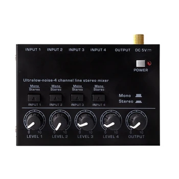 Mixer de áudio Mini-Baixo nível de Ruído mixagem de Som, Ultra Compacto de Som Profissional Mixer de 4 Canais do Mixer de Áudio Estéreo RCA Saída 1