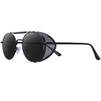 ZXRCYYL Clássico Gótico Steampunk Óculos de sol de Estilo Homens Mulheres Marca Designer Retrô Redondo de Armação de Metal Colorido Lente de Óculos de Sol 1