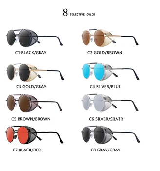 ZXRCYYL Clássico Gótico Steampunk Óculos de sol de Estilo Homens Mulheres Marca Designer Retrô Redondo de Armação de Metal Colorido Lente de Óculos de Sol 2